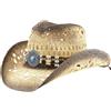 Odoukey Cappello da Cowgirl in Paglia con Fasce Decorative, Cappello da Cowboy in Paglia Western con Tesa Modellabile per Donna Uomo Sole da Spiaggia