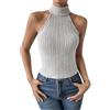 SMIUPIN Camicie a Maglia Senza Maniche per Donne Canotta a Collo Alto Dolcevita Estensibile Crop Top Aderente Gilet Estivo in Maglia (IT, Testo, L, Regular, Regular, Nero)