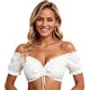 Generico Dirndl Bluse Donna Bianca in Pizzo con Maniche Corte e Scollo a Cuore Top Costume Oktoberfest Bavarese Camicia Dirndl Elegante Camicetta Tirolese Tradizionale Comodeper Festa Cerimonia,Bianco,S