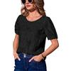CUPSHE Top estivo da donna girocollo con occhielli in pizzo cotone top a sbuffo manica corta sangallo camicetta casual, Nero , S
