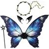Mishopy Costume Da Fata Donna Regalo Ragazza Ali Da Fata Bacchetta Magica Coroncina Fiori Orecchie Elfo Vestiti Bambina Gadget Compleanno (Stelle Blu)