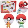 Jazwares Pokémon Clip 'N' Go Pokeball & Battle Figure Set 3-Pack - Let's Go Starters Charmander, Bubasaur, Squirtle con Pokeball - Prodotto con licenza ufficiale - Regalo per bambini