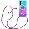 YAMCCCSE Custodia con Cordino per Xiaomi Poco C65 / Redmi 13C, Liquid Quicksand Cover con Collana Practical Stylish, Trasparente Silicone Glitter Liquido Antiscivolo Case per Cellulare Girocollo