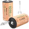 AKTTKA Confezione da 2 batterie ricaricabili agli ioni di litio D / LR20-9250 mWh 1,5 V, grandi batterie D con cavo USB-C per lampade da campeggio, auto giocattolo, torce a LED