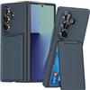 BaiFu Custodia trasparente con supporto per Galaxy Z Fold 7, Custodie a portafoglio con porta carte integrato per Samsung Galaxy Z Fold7-Blu
