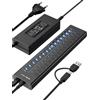 ACASIS Hub USB 3.2 alimentato, hub USB 3.2 ACASIS a 16 porte (8 porte USB-A 3.2 + 8 porte USB-C 3.2), hub USB in alluminio alimentato con adattatore di alimentazione da 96 W, hub USB per PC/laptop, computer