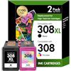 Toner Bank 308XL Cartucce d'inchiostro per HP 308 per Envy 6110e 6120e 6122e 6130 6132e 6532e (1 nero, 1 colore)