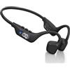 Caijin Cuffie Conduzione Ossea, Bluetooth 6.0,Auricolari Sportivi Bluetooth Open-ear LED Display, IPX8 Impermeabili,Autonomia 14 Ore, Qualità Audio HD, Open-ear Cuffie Per Corsa Ciclismo Guida Fitness (Nero)