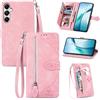 Fertuo Cover per Samsung Galaxy A17 / A16 / A26, Custodia a Libro in Pelle PU Flip Case con Porta Carte, Chiusura Magnetica e Cinturino [Disegni Fiori] Portafoglio Interno Silicone Antiurto, Rosa
