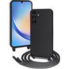 FERLAN Custodia per Samsung Galaxy A24 Cover con Cordino,Nero Silicone Antiurto TPU Morbido Case Corda Collana Necklace Regolabile Stylish con Catena Ultra Sottile Cover per Galaxy A24 4G/A24 5G,Nero