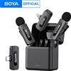 BOYA BY-V3 Wireless Lavalier Lapel Mirophone Microfono ricaricabile con cancellazione del rumore per iPhone Android Fotocamera Streaming live Vlogging