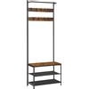 VASAGLE Appendiabiti con Scarpiera, Appendiabiti da Corridoio con Panca e Scarpiera, 9 Ganci Rimovibili, Barra Superiore, 32,2 x 64 x 180 cm, Ingresso Camera da Letto, Stile Industriale, Marrone