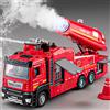 DUFFDUN Scala 1:32 Spruzzo d'acqua Camion dei pompieri Modello Scaletta Camion Auto giocattolo Suono Luce Tirare indietro Porte aperte Collezione di veicoli Regalo per ragazzi