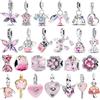 NONE Ciondoli Originali in Argento Sterling 925 Rosa: Aeroplano, Cuore, Farfalla, Fiore - Perline Pendenti per Bracciali e Collane, Regalo Fai-da-Te
