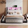 Superaly Letto matrimoniale imbottito Superaly con 4 cassetti contenitore 140x200cm/160x200cm/180x200cm, testiera con LED e porta USB per la ricarica