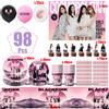 Potdemiel Decorazioni per Feste di Gruppi Kpop, Piatti e Bicchieri, Banner Rosa per Compleanno Bambina, Palloncini, Stoviglie Usa e Getta, Accessori per Baby Shower