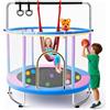 NONE Trampolino da 1,5 m con altalena, barra per esercizi e canestro da basket, per bambini dai 3 ai 14 anni, un trampolino per bambini adatto per uso interno ed esterno