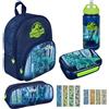 Undercover Zaino asilo per bambini con dinosauro T-Rex, personalizzabile con nome, con tasca frontale, 2 scomparti, 25 x 31 x 10 cm, Blu, set da 3 dinosauri