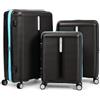 Eminent Finno Set Valigie 3 Pezzi, Espandibile, Rigido, 4 Ruote, Leggero, Lucchetto TSA, Cabina Media Grande, Trolley Viaggio Aereo Vacanza Nero