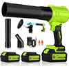 JUOIFIP Soffiatore a Batteria Portatile, Aria Potente ad Alta Velocità con 2 Batterie 4000mAh, Velocità Del Vento 65 m/s, Soffiatore per Foglie Leggero per Giardino, Polvere e Neve,Verde
