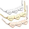 AUROGLOW Collana cuore personalizzato per donna, ciondolo con nome personalizzato in acciaio inossidabile placcato oro 18 carati, piccola collana iniziale (5 cuori + 5 nomi)