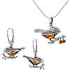 AMBEDORA Parure di Gioielli da Donna Passeri D'ambra, Argento Sterling Ossidato, Ambra Baltica Color Cognac, Ciondolo D'argento su Catena e Orecchini