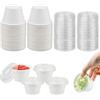 LPAMABA 50 Pz Piccoli Bicchieri di Carta per Salse,Contenitori Monodose per Salsa da Asporto da 100 ml,Mini Tazze per Campioni con 50 Pz Coperchi,Bicchieri di Carta per Snack per Salse Marmellate