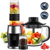 WAWORIO Frullatore per frullati, frullatore per frullati da 700 W, tritacarne e smerigliatrice portatile, bottiglia senza BPA da 570 ml, tazza per smerigliatrice da 300 ml, brocca da 1200 ml, frullatori per