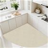 GGoty Tappeto da cucina angolare, antiscivolo, super assorbente, intrecciato, per lavelli a forma di L, lavabile, a settore circolare, in imitazione lino (beige, 100 x 100 cm)