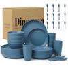 Wrova Servizio da tavola in plastica, 48 pezzi, servizio per 8 persone, infrangibili, set di posate, piatti, ciotole, tazze, forchette e cucchiai, adatto al microonde e alla lavastoviglie, per esterni