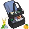 Clyfanesy Borsa Termica Porta Pranzo 11,8L,Borsa Pranzo Doppio Scomparto Pranzo Grande Portatile per Alimenti Caldi e Freddi da Viaggio,Borse Frigo Piccola Pranzo Ufficio per Uomo e Donna (Nero)