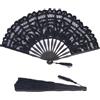 Cyrank Ventaglio a mano pieghevole in pizzo, ventaglio pieghevole a mano in stile vintage Ventaglio decorativo in pizzo per feste in costume Ventaglio a mano in pizzo elegante per ballo Cosplay (Nero)