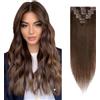 Rich Choices Extension Capelli Veri Clip 45cm Marrone 8pz Estensioni a Clip Remy Human Hair Lisci Naturali Umani Posticci Clips in Extensions (70g #4 Marrone Cioccolato)