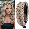Gledola Wide Messy Braided Headband with Teeth Synthetic Hair Braided Headband High Elasticity Braids Braided Hair Band Hairpiece for Girls Women (bianco grigio marrone)