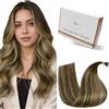 Hetto Extension Capelli Veri Nano Ring Balayage Marrone medio & Biondo dorato - Remy Capelli Umani Estensioni, Invisibile Adesive, Look Naturale per Uso Quotidiano 50g 50ciocche 40cm