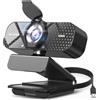TRAUSI Webcam HD 1080P con microfono, cancellazione del rumore, copertura della privacy, obiettivo grandangolare, correzione automatica della luce, webcam USB Plug & Play per laptop, desktop, PC, Mac