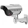 Shudyear Telecamera di sicurezza finta a energia solare, sistema di sorveglianza finto con luci lampeggianti rosse realistiche per interni/esterni (argento)