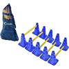 Generic Set di 15 ostacoli multifunzionali e regolabili per agilità, 10 coni da 22,9 cm di colore blu con 5 pali di ostacolo di colore giallo, lunghezza 40 cm, in borsa per il trasporto