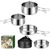 Trayneel Set di 4 pentole da esterno in acciaio inox portatile da campeggio con manici pieghevoli per zaino in spalla escursionismo picnic 2-3 persone (set da quattro pezzi)