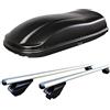 Generico BOX BAULE FARAD MARLIN NERO GOFFRATO ANTIGRAFFIO 480 LITRI + BARRE PORTATUTTO PORTAPACCHI da Tetto AUTO SPECIFICHE per 500X con BARRE LONGITUDINALI - 1-9431 - A3100-9711