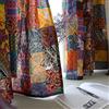 Plancholo Tenda bohémien in cotone e lino, stile patchwork, colorata, vintage, con tasca per bastone, per soggiorno e camera da letto (1 pannello, 139,7 x 238,8 cm (larghezza x lunghezza)
