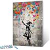 Tucocoo Banksy - Kit di pittura a olio fai da te con i numeri, motivo: bambina con numeri, su tela con pennelli e pigmenti acrilici, motivo con farfalle, decorazione per la casa, 40,6 x 50,8 cm (senza