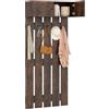 COSTWAY Appendiabiti da Parete per Ingresso, Attaccapanni in Legno con 5 Ganci Doppi e Armadietto a 2 Ante, Mensola Salvaspazio per Camera da Letto, Soggiorno e Cucina, 90 x 33 x 210 cm (Marrone)