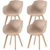 EGGREE Set di 4 sedie da pranzo, poltrone da cucina scandinave con gambe in legno massello di faggio, color cachi