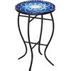 Outsunny Tavolino da Giardino Rotondo in Metallo con Piano in Ceramica, Design a Mosaico, Ф35.5x53.5cm, Blu e Bianco