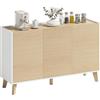 HOMCOM Credenza Cucina, Mobile Cucina con 3 Ante Soft-Close, 6 Scomparti, Base Rialzata, Stile Nordico, Mobile Buffet per Soggiorno, Sala da Pranzo, 120x35x73.5 cm, Color Legno e Bianco