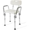 EMKE Sedia da doccia con schienale e braccioli, sgabello da bagno regolabile in altezza, con telaio in alluminio e piedini antiscivolo, sedile per doccia bianco, montaggio rapido