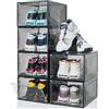 ZLLZUU Scatole organizer per scarpe, confezione da 6 scatole per scarpe grandi, con porta magnetica, in plastica trasparente, impilabili, colore nero