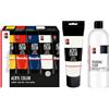 Marabu Acryl Colour Pouring Starter Set, 225 ml di colore bianco e 5 x 100 ml di colore acrilico, incluso 750 ml di Pouring Fluid medium acrilico per applicazioni a colata e tecniche di flusso