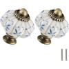 Zernmiarder, Confezione da 2 pomelli in ceramica a forma di zucca, color avorio e blu, pomelli vintage per cassetti, pomelli per comò antichi con viti, fiore blu